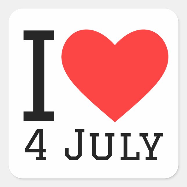 I Liebe 4. Juli Quadratischer Aufkleber (Vorderseite)