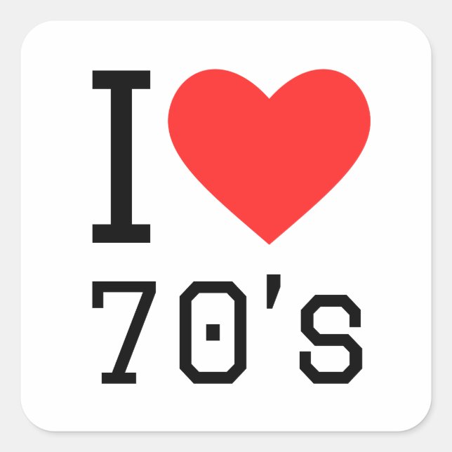 I LIEBE 70ER QUADRATISCHER AUFKLEBER (Vorderseite)