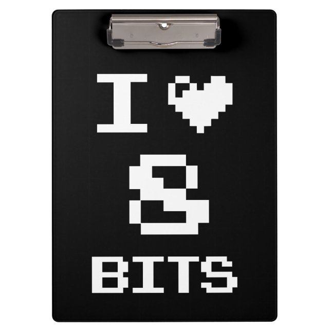 I Liebe 8 Bits, Gamer Geek Design Klemmbrett (Vorderseite)