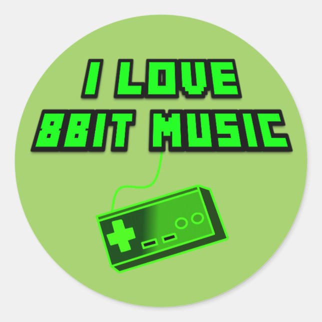 I Liebe 8Bit Music Green Retro Digital Art Runder Aufkleber (Vorderseite)