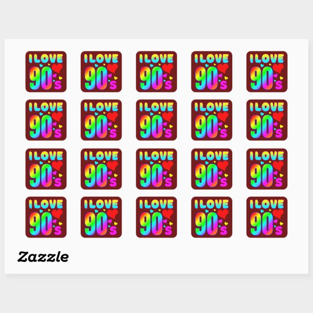 i Liebe 90er Quadratischer Aufkleber (Blatt)