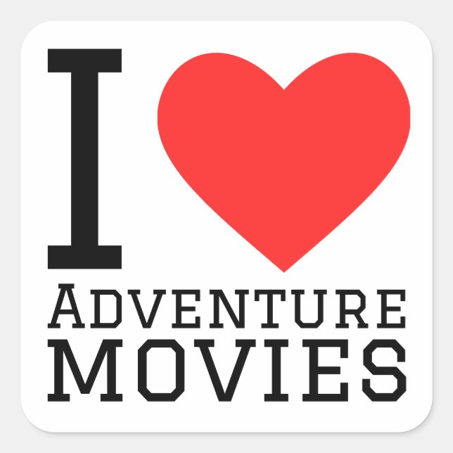 I Liebe Abenteuerfilme Quadratischer Aufkleber (Vorderseite)