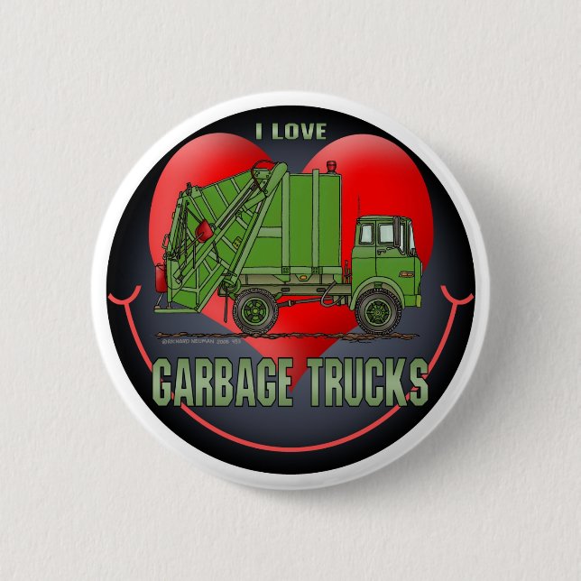 I Liebe-Abfall-LKW-Grüntöne-Knopf-Button Button (Vorderseite)