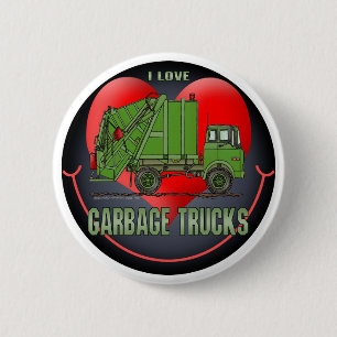 I Liebe-Abfall-LKW-Grüntöne-Knopf-Button Button