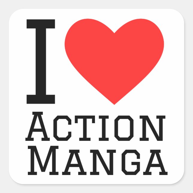 I Liebe Action Manga Quadratischer Aufkleber (Vorderseite)