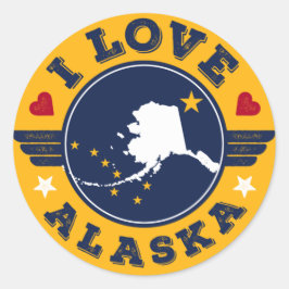 I Liebe Alaska Staat Karte und Flagge Runder Aufkleber
