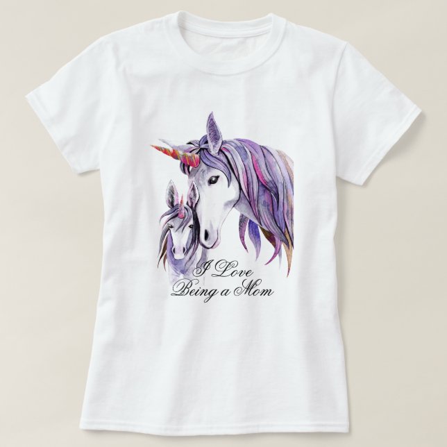 I Liebe als Mama Lila Einhörner Mama und Baby T-Shirt (Design vorne)