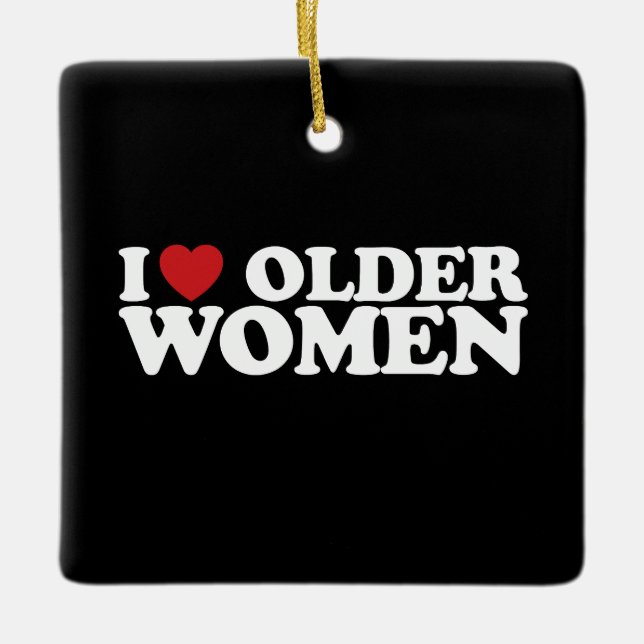 I Liebe Ältere Frauen Ich Herz Groovy Keramikornament (Vorderseite)