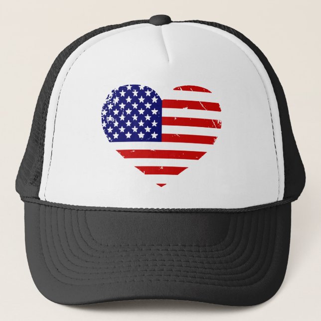 I Liebe-Amerikagrunge-Herz-Fernlastfahrer-Hut Truckerkappe (Vorderseite)