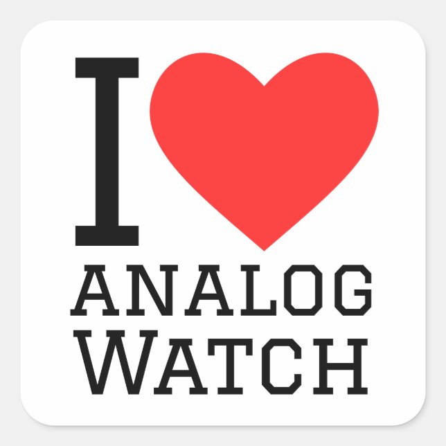 I Liebe analoge Uhr Quadratischer Aufkleber (Vorderseite)