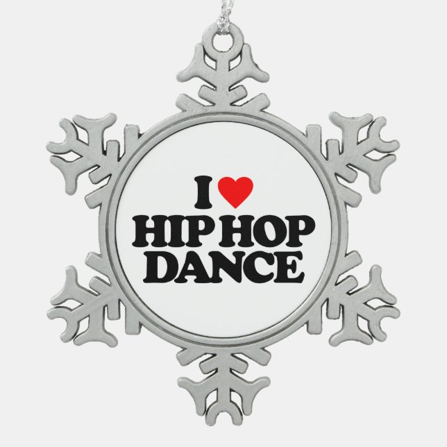 I LIEBE-ANGESAGTER HOPFENtanz Schneeflocken Zinn-Ornament (Vorderseite)