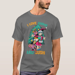 I Liebe Anime and Sushi - Kawaii Christmas Girl - T-Shirt