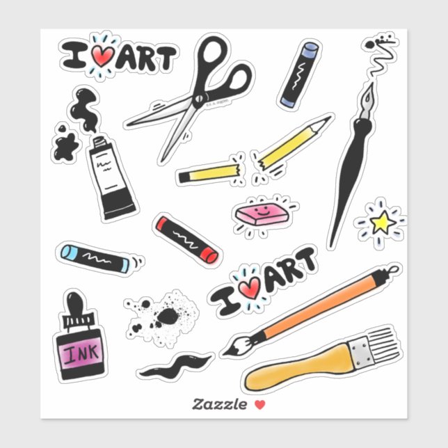 I Liebe Art Supplies Aufkleber (Blatt)