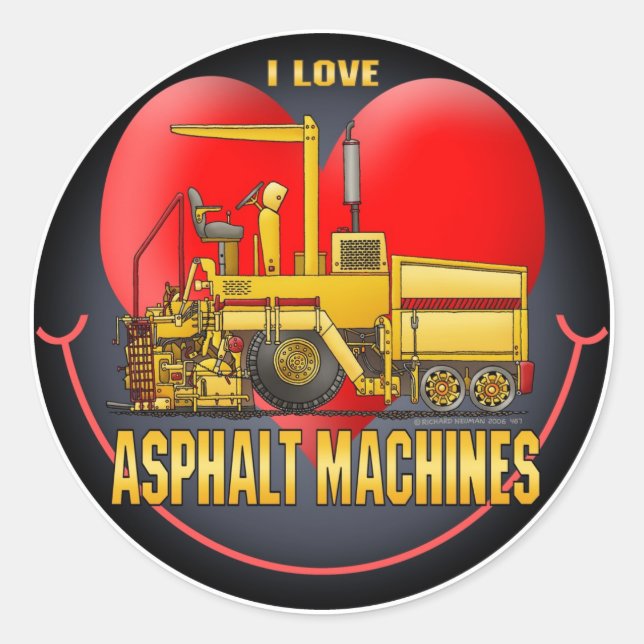 I Liebe Asphalt-Pflastermaschinen Kinderheber Runder Aufkleber (Vorderseite)