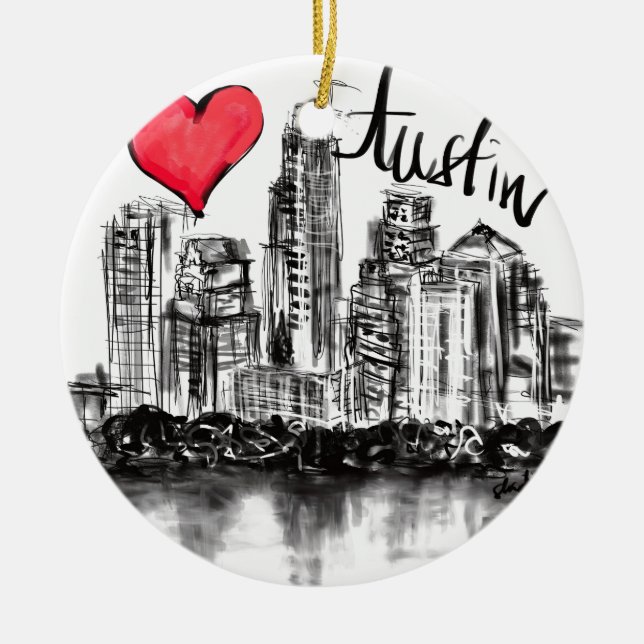 I Liebe Austin Keramik Ornament (Vorne)
