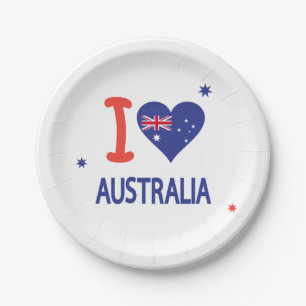 I LIEBE AUSTRALIA glücklich Australien Tag Pappteller