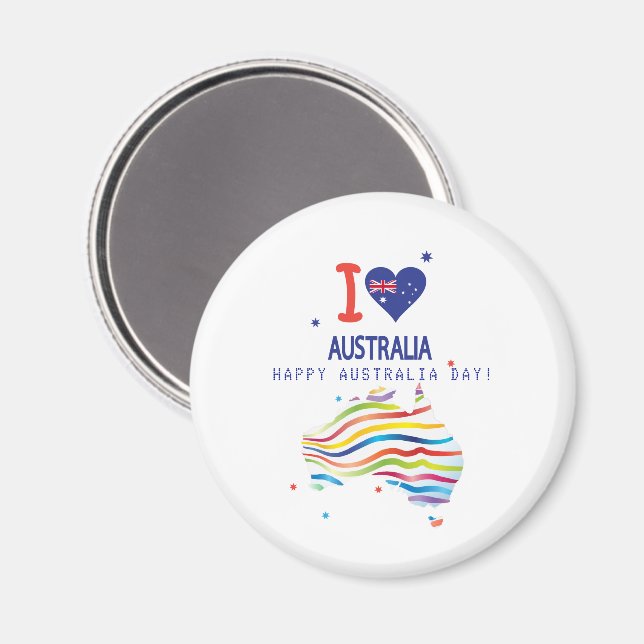 I LIEBE AUSTRALIEN mit Herz und Kartenzeichen Magnet (Vorderseite/Rückseite)