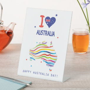 I LIEBE AUSTRALIEN mit Herz und Kartenzeichen Sockelschild