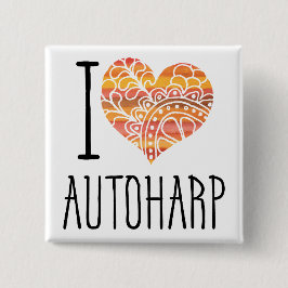 I Liebe Autoharp Orange Mandala Herz Button