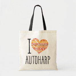 I Liebe Autoharp Orange Mandala Herz Tragetasche