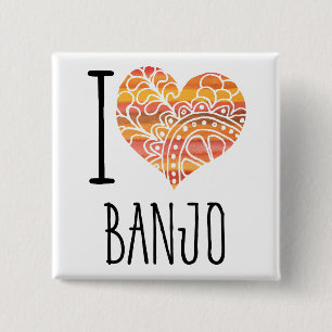 I Liebe Banjo Orange Mandala Herz Button