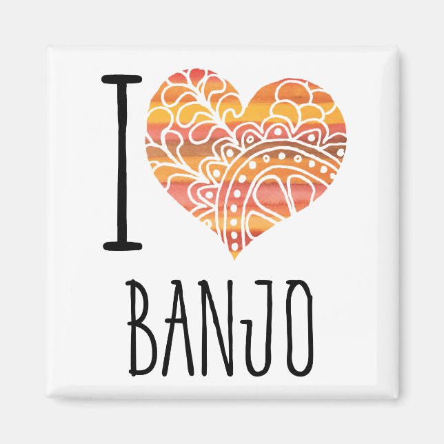 I Liebe Banjo Orange Mandala Herz Magnet (Vorne)