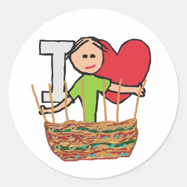 I Liebe Basket Weaving Runder Aufkleber (Vorderseite)