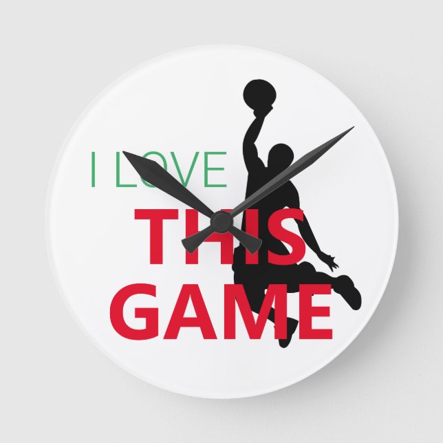 I Liebe Basketballspiel Runde Wanduhr (Vorderseite)