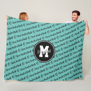 I Liebe Basketballtypografie aquamarin weiß JEDE F Fleecedecke