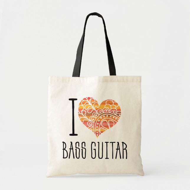 I Liebe Bass Guitar Orange Mandala Herz Tragetasche (Vorne)