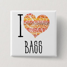 I Liebe Bass Orange Mandala Herz Button