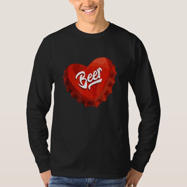 I Liebe Beer Red Bottle Cap Herz T-Shirt (Vorderseite)