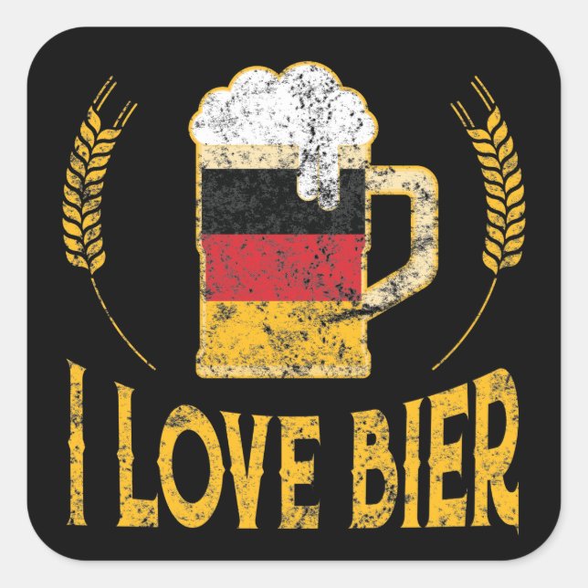 I Liebe Bier Deutscher Flaggenbär Lover Oktoberfes Quadratischer Aufkleber (Vorderseite)