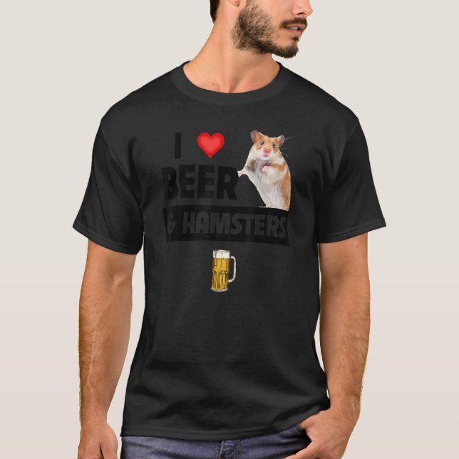 I Liebe Bier und Hamster Käfig Rad trinken Tiere T-Shirt (Vorderseite)