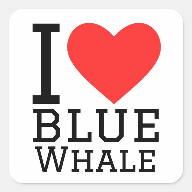 I Liebe Blauwal Quadratischer Aufkleber (Vorderseite)