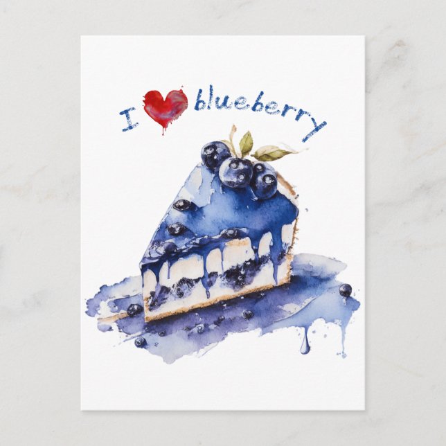 I Liebe Blueberry TShirt, Blueberry Cake Wasserfar Postkarte (Vorderseite)