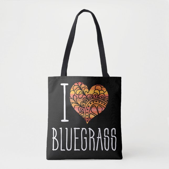 I Liebe Bluegrass Yellow Orange Mandala Herz Tasche (Vorderseite)