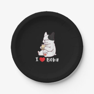 I Liebe Boba Bubble Tee Dog Cut Französisch Bulldo Pappteller