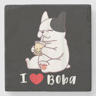 I Liebe Boba Bubble Tee Dog Cut Französisch Bulldo Steinuntersetzer