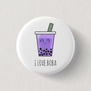 I Liebe Boba Kawaii Bubble Tea Taro Ube Lila Button