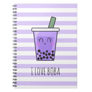 I Liebe Boba Kawaii Bubble Tea Taro Ube Lila  Notizblock