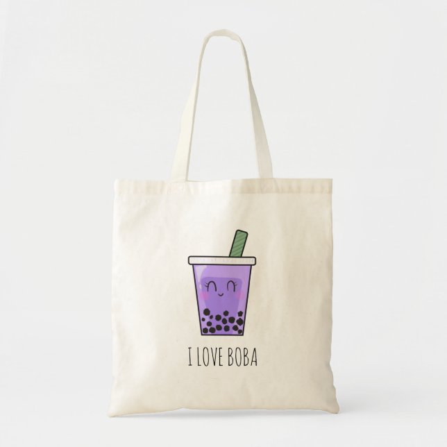 I Liebe Boba Kawaii Bubble Tea Taro Ube Lila Tragetasche (Vorne)