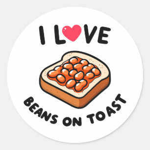 I Liebe Bohnen auf Toast Runder Aufkleber
