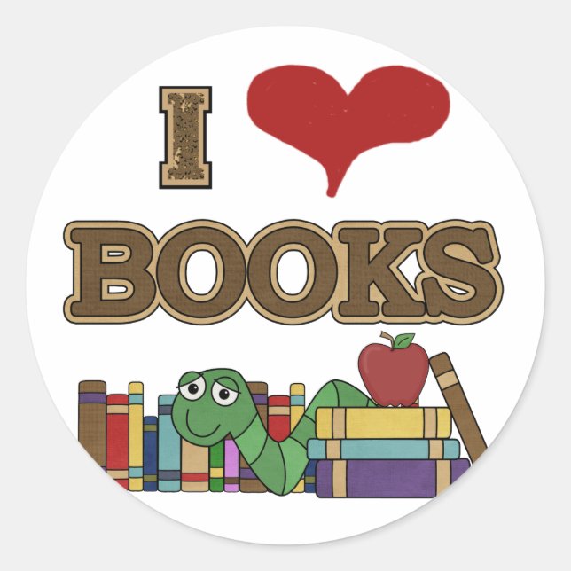 I Liebe Books Runder Aufkleber (Vorderseite)