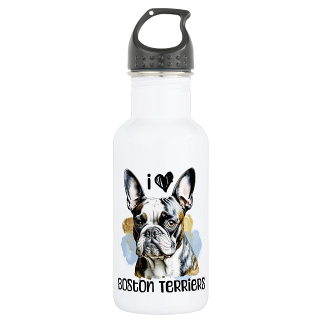 I Liebe Boston Terriers Edelstahlflasche (Vorderseite)