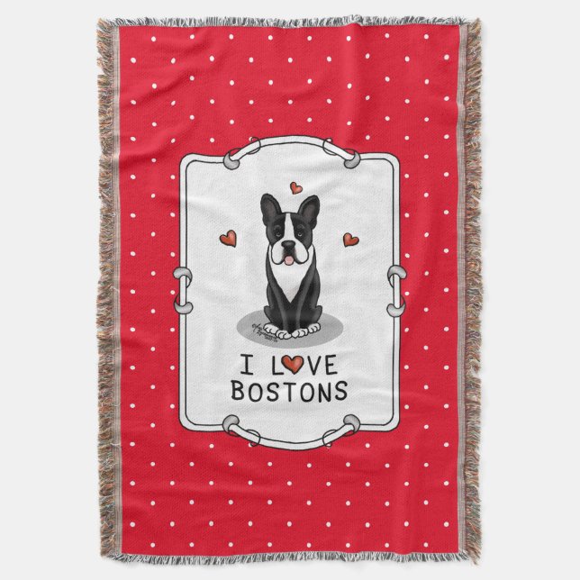 I Liebe Bostons Boston Terriers (schwarz & weiß) Decke (Vorderseite Vertikal)
