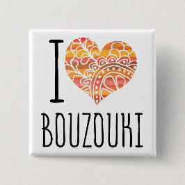 I Liebe Bouzouki Orange Mandala Herz Button