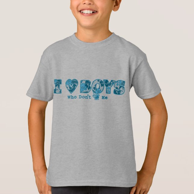 I Liebe Boys Bug und hawaiian Print Cartoon Turq T-Shirt (Vorderseite)