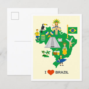 I Liebe Brasilien Art Vintage Reise Illustration Postkarte