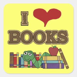 I Liebe-Bücher Quadratischer Aufkleber